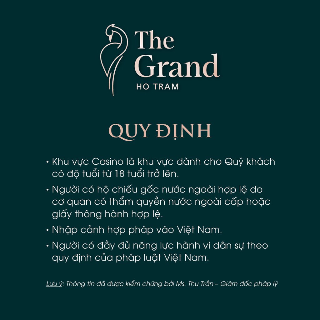 Quy định của The Grand Casino Hồ Tràm